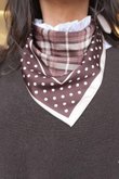 Plaid & Polka Border Triangle Silk Neckerchief Brown
